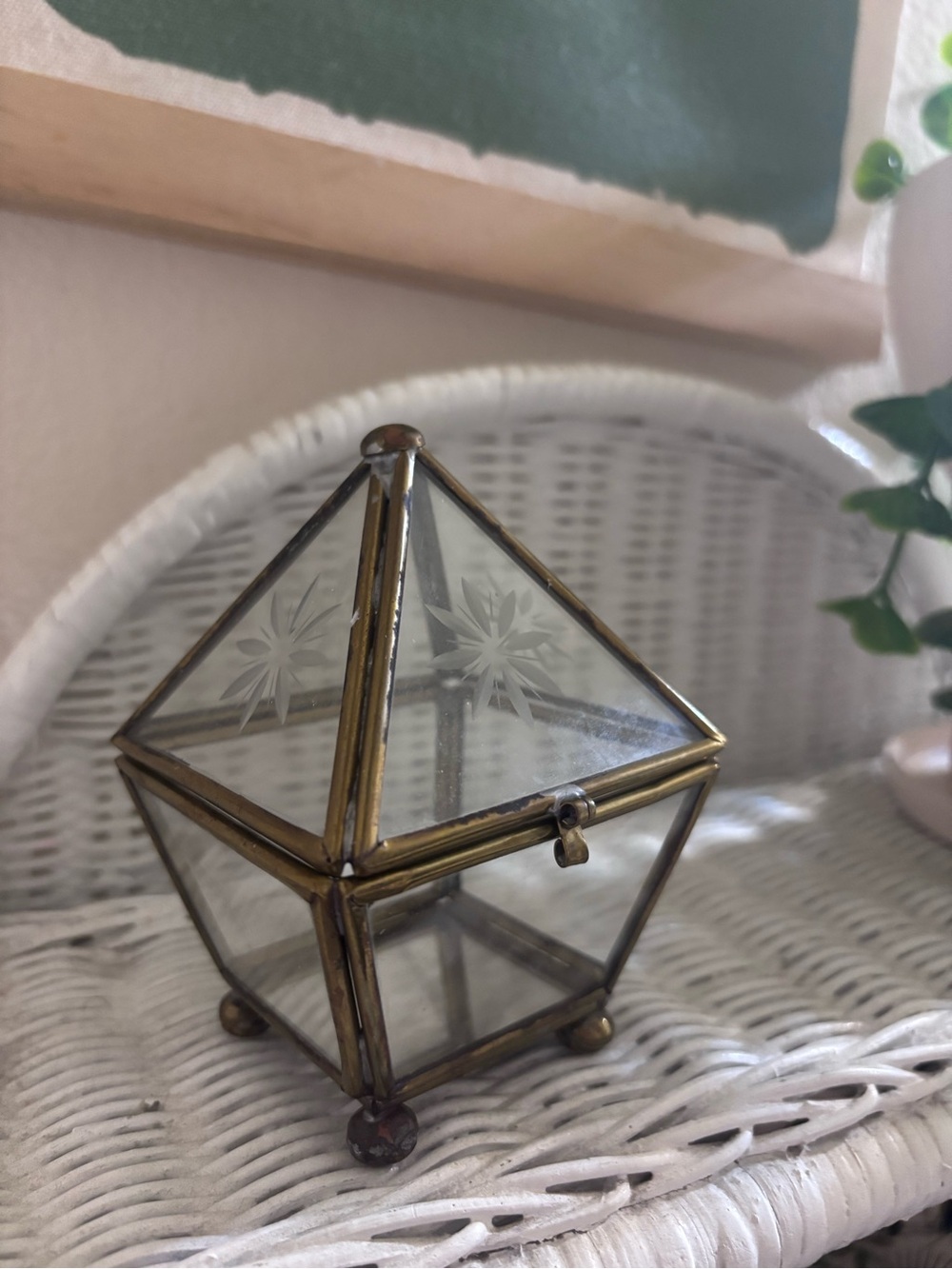 Geometric Brass Glass Pyramid Jewelry / Trinket Box